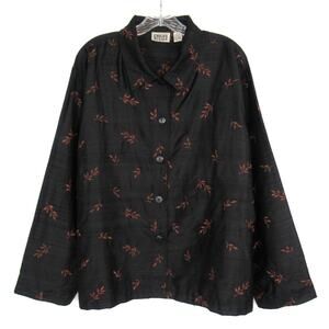 CHICO’S DESIGN Vintage Silk Embroidered Button Down Shirt Women’s Size XL